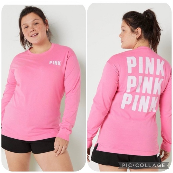 Vs PINK full zip sweatshirt high waist flare pant long sleeve tee dreamy pink - Picture 5 of 11